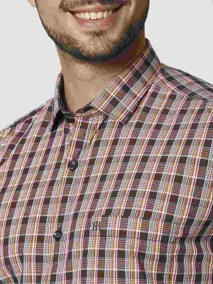Men Brown Contemporary Fit Checks Cotton Shirts