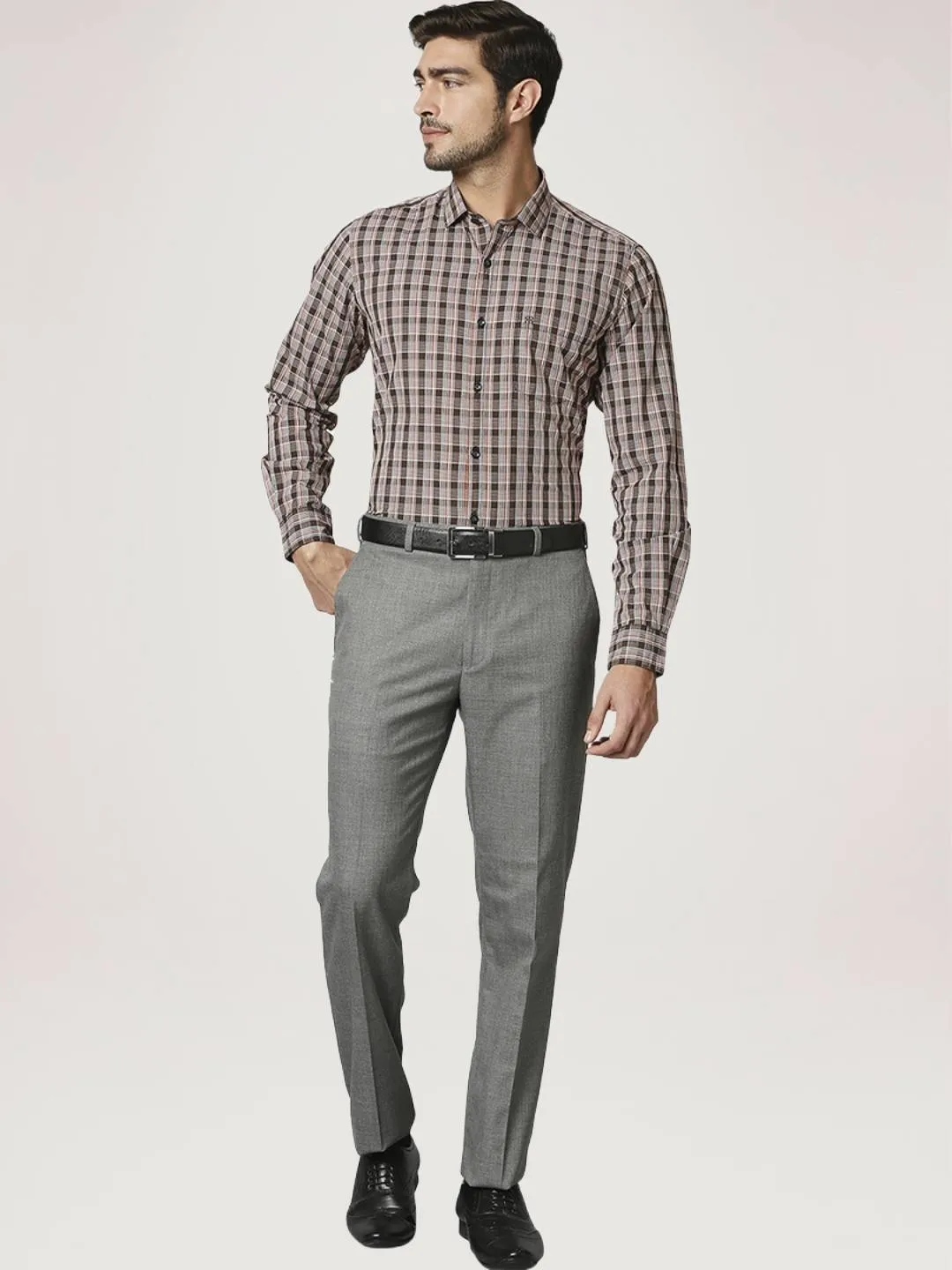 Men Brown Contemporary Fit Checks Cotton Shirts