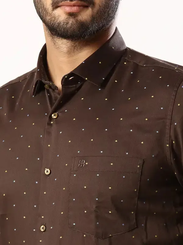Men Brown Contemporary Fit Structure Cotton Shirts