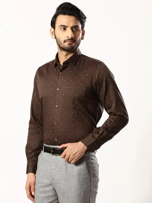 Men Brown Contemporary Fit Structure Cotton Shirts
