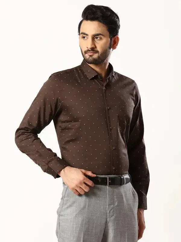 Men Brown Contemporary Fit Structure Cotton Shirts