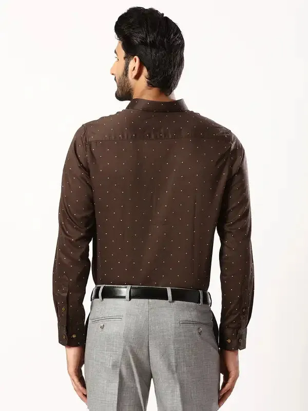 Men Brown Contemporary Fit Structure Cotton Shirts