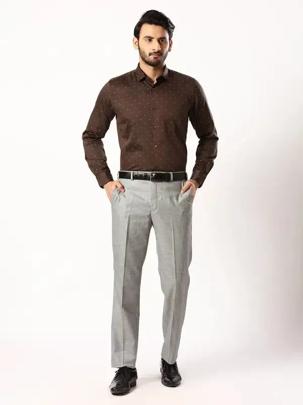 Men Brown Contemporary Fit Structure Cotton Shirts