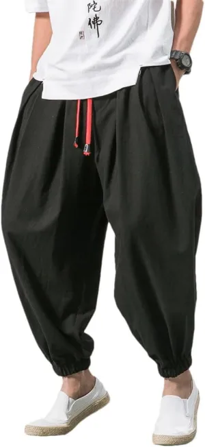 Men Oversize Loose Harem Pants Chinese Linen Overweight Sweat Casual Trousers