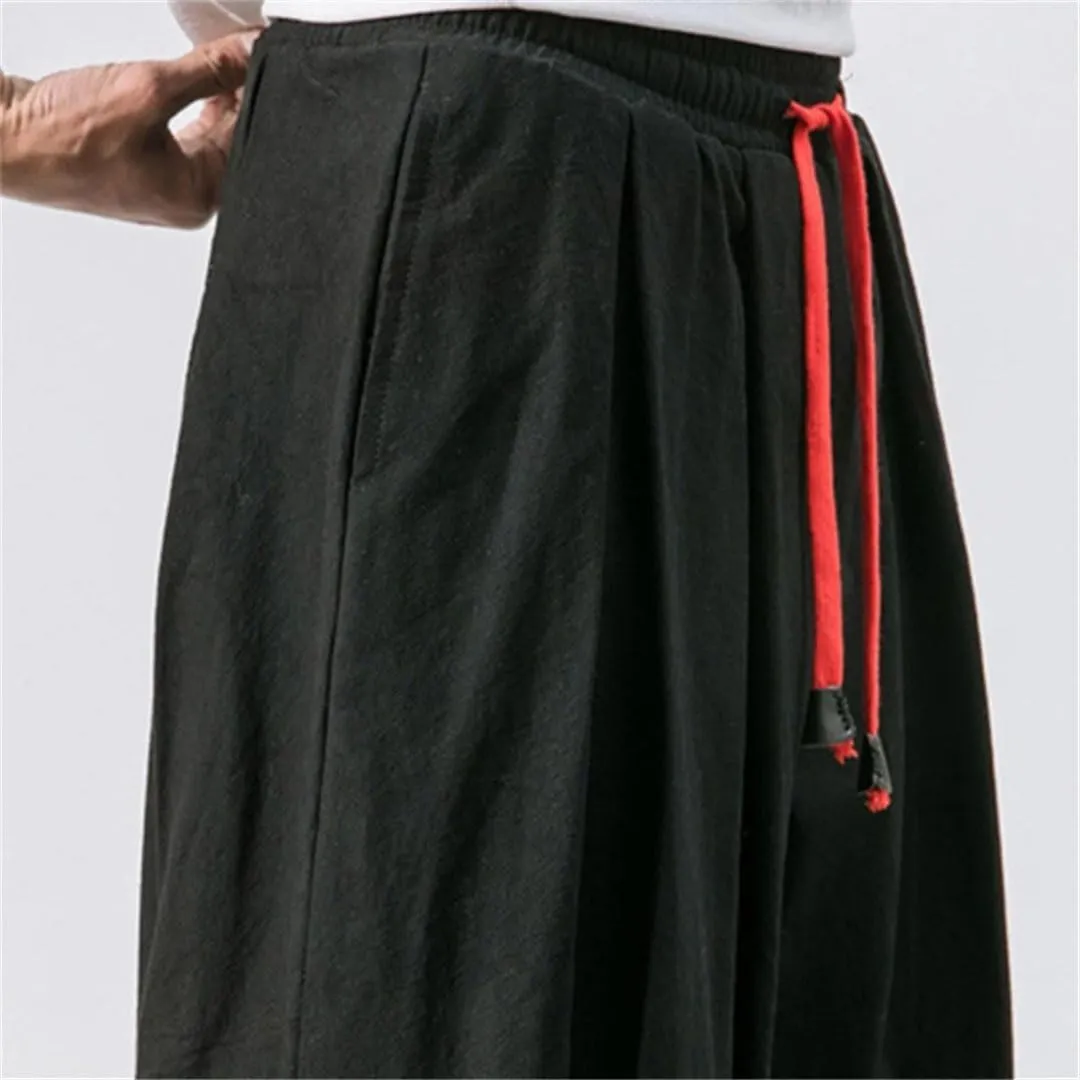 Men Oversize Loose Harem Pants Chinese Linen Overweight Sweat Casual Trousers