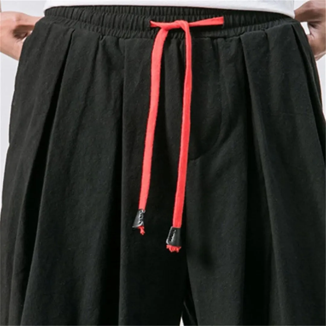 Men Oversize Loose Harem Pants Chinese Linen Overweight Sweat Casual Trousers