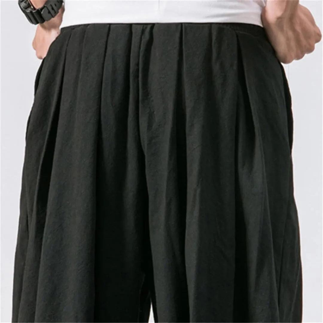 Men Oversize Loose Harem Pants Chinese Linen Overweight Sweat Casual Trousers