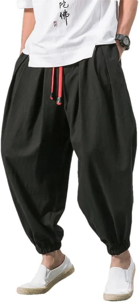 Men Oversize Loose Harem Pants Chinese Linen Overweight Sweat Casual Trousers