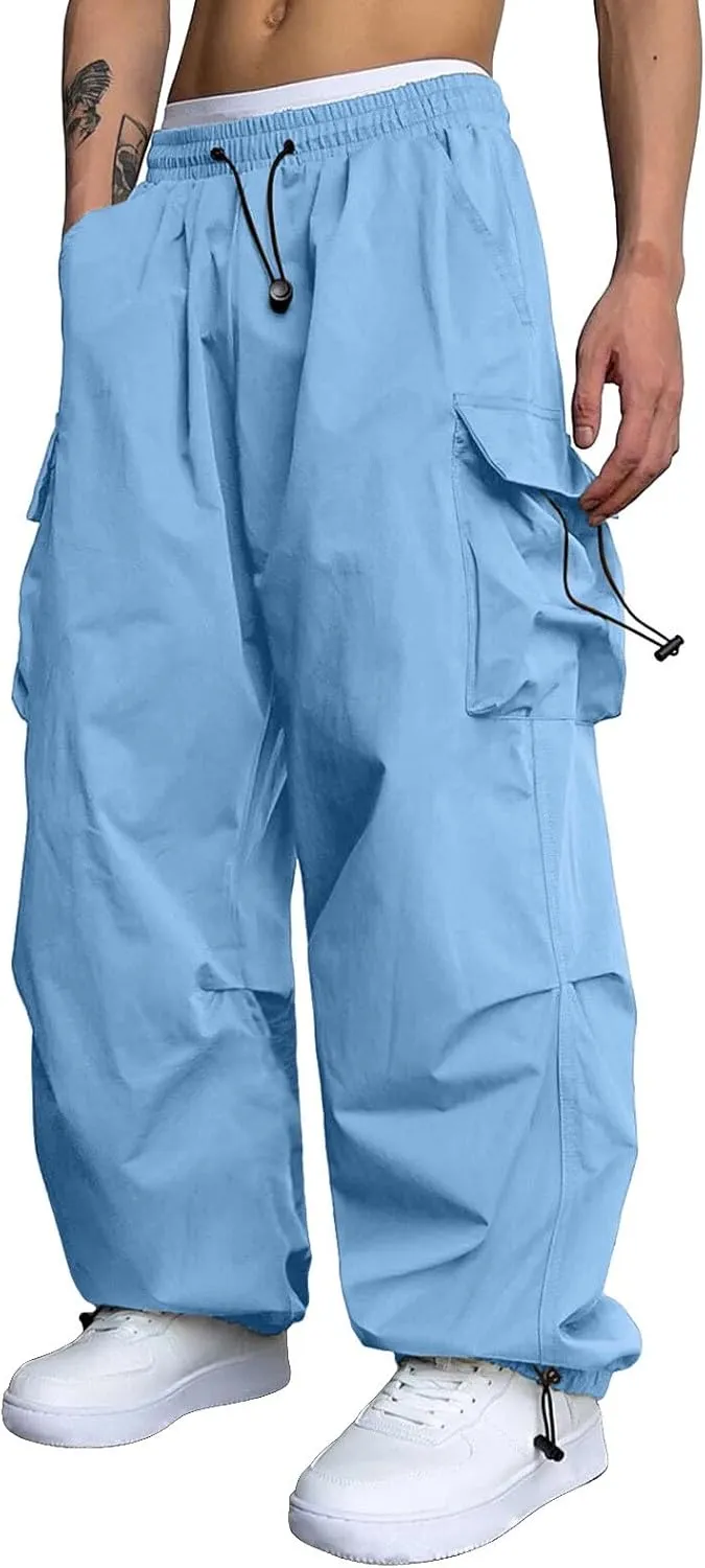 Men's Cargo Pants Casual Cotton Stretchy Elastic Waist Drawstring Pant Work Pants with Pockets