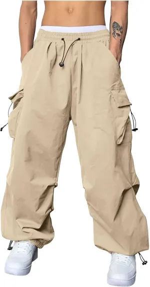 Men's Cargo Pants Casual Cotton Stretchy Elastic Waist Drawstring Pant Work Pants with Pockets