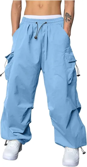 Men's Cargo Pants Casual Cotton Stretchy Elastic Waist Drawstring Pant Work Pants with Pockets