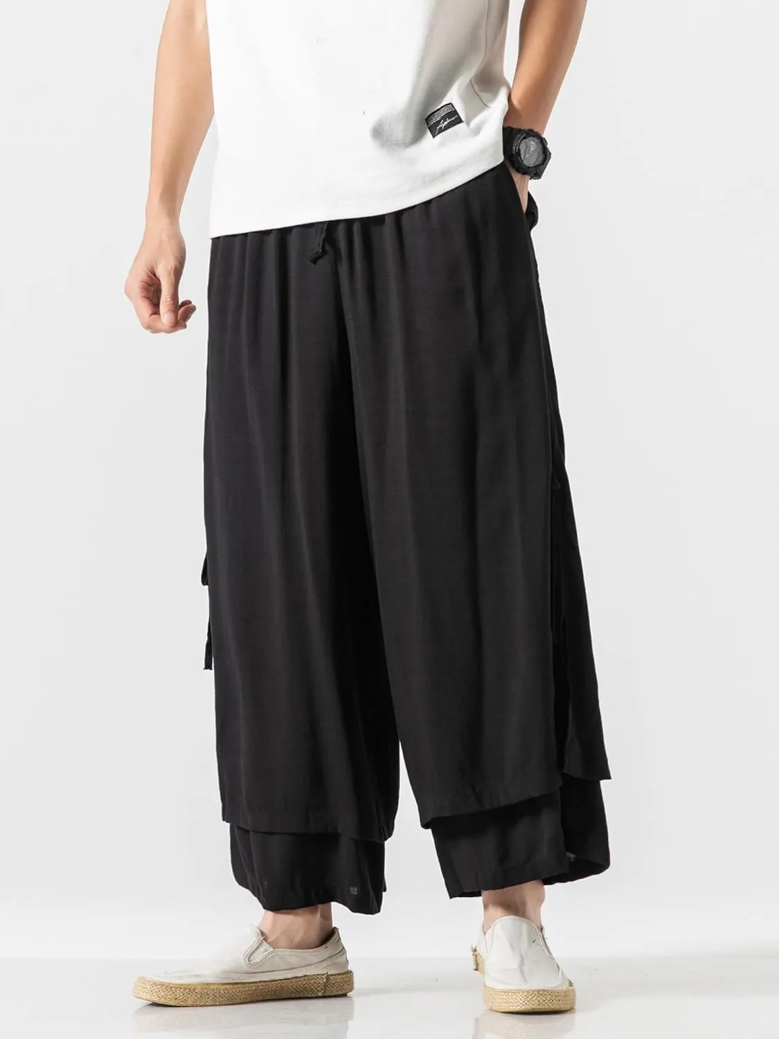 Men's Casual Loose Wide Leg Harem Pant Japanese Harajuku Kimono Trousers