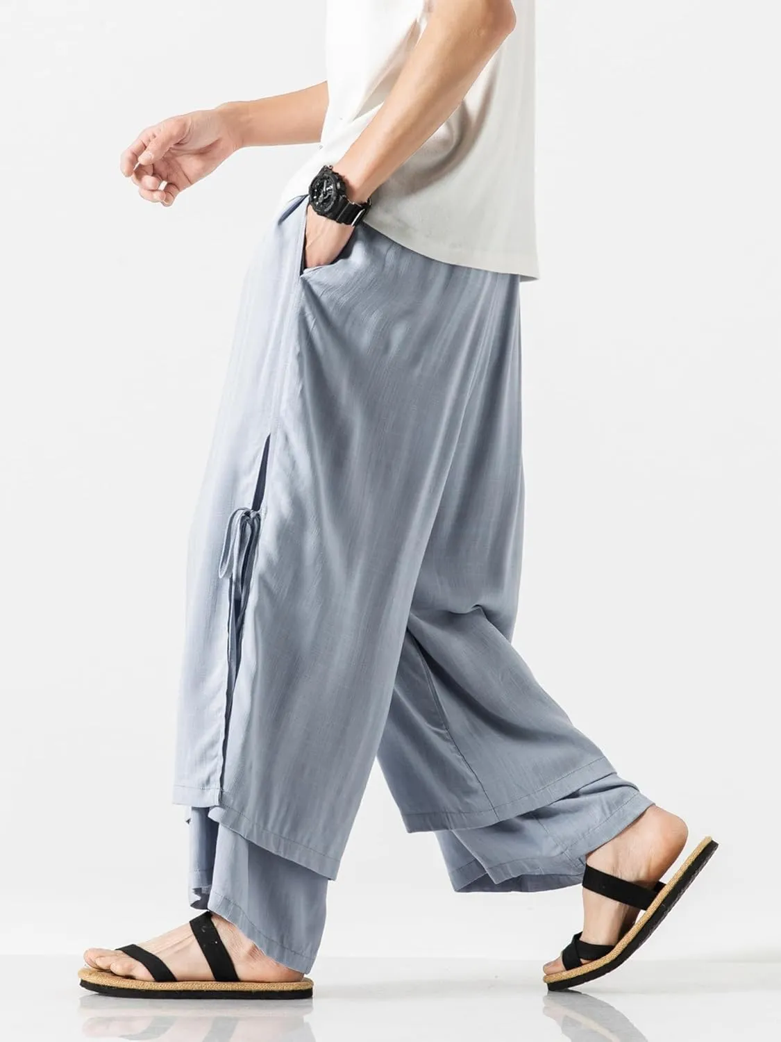 Men's Casual Loose Wide Leg Harem Pant Japanese Harajuku Kimono Trousers