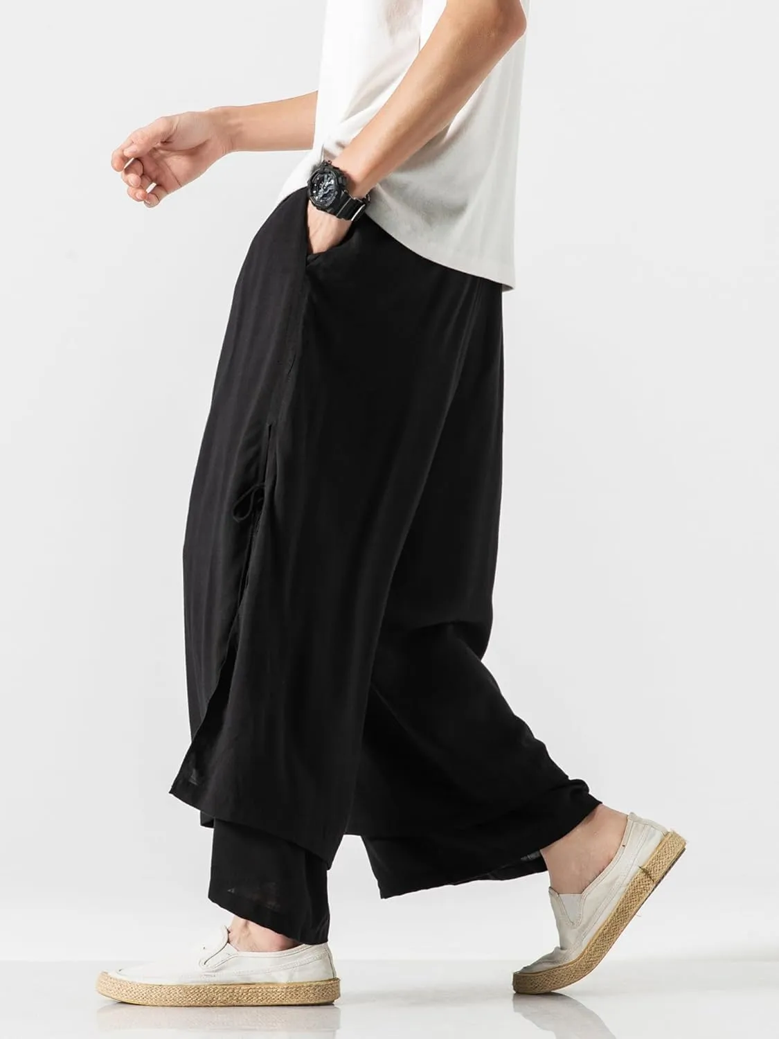 Men's Casual Loose Wide Leg Harem Pant Japanese Harajuku Kimono Trousers