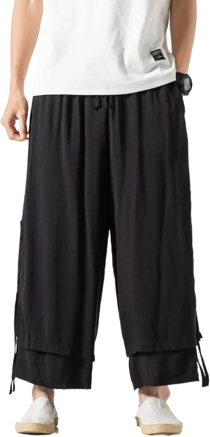 Men's Casual Loose Wide Leg Harem Pant Japanese Harajuku Kimono Trousers