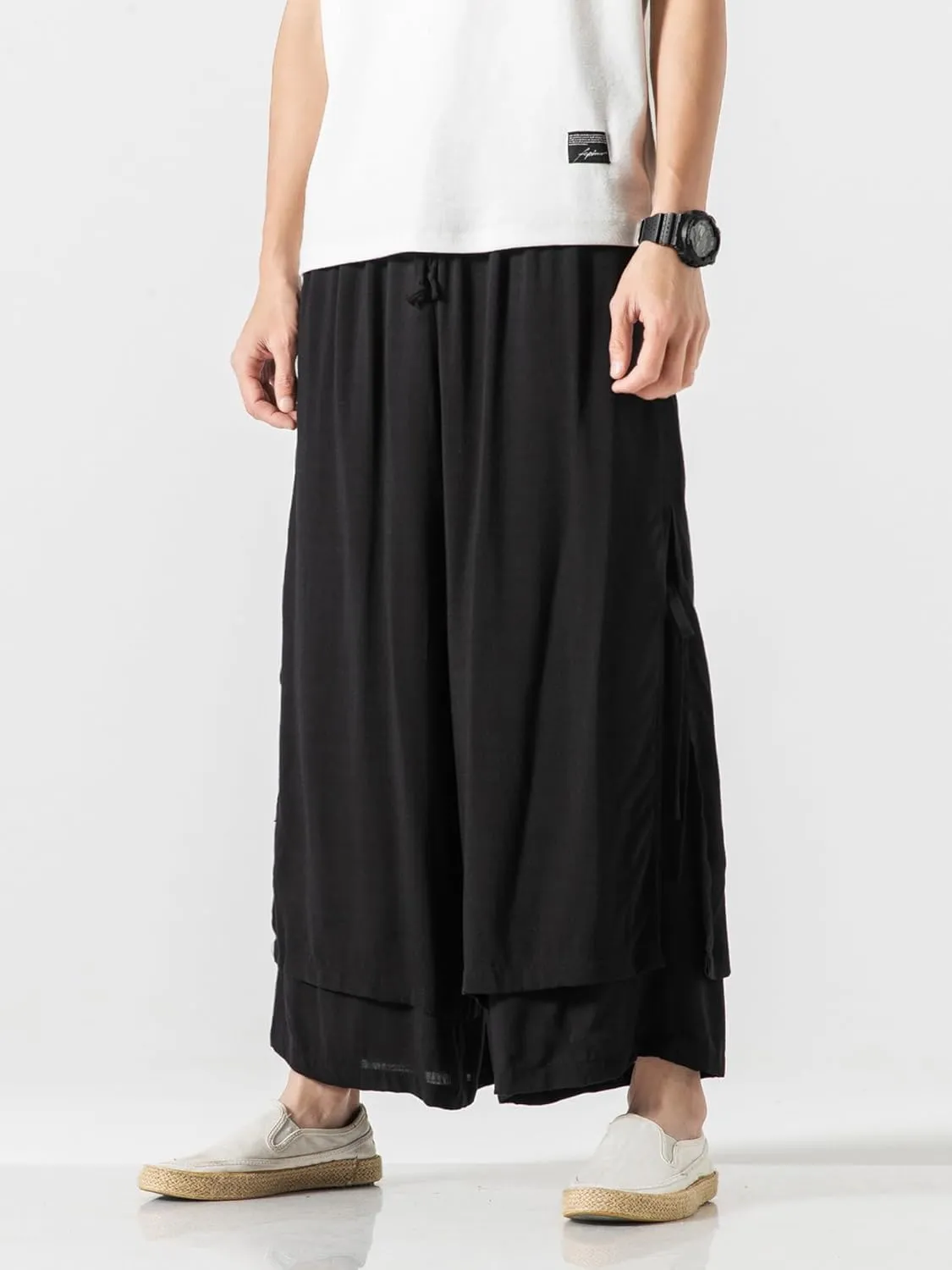 Men's Casual Loose Wide Leg Harem Pant Japanese Harajuku Kimono Trousers