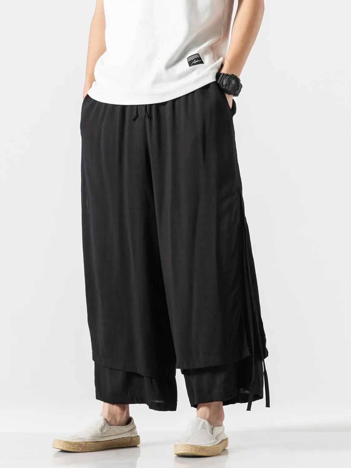 Men's Casual Loose Wide Leg Harem Pant Japanese Harajuku Kimono Trousers