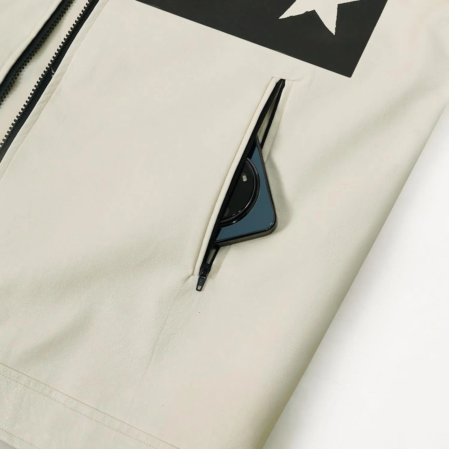 Men's Faux American Flag Leather Jacket Lightweight Casual US Outwear Coat