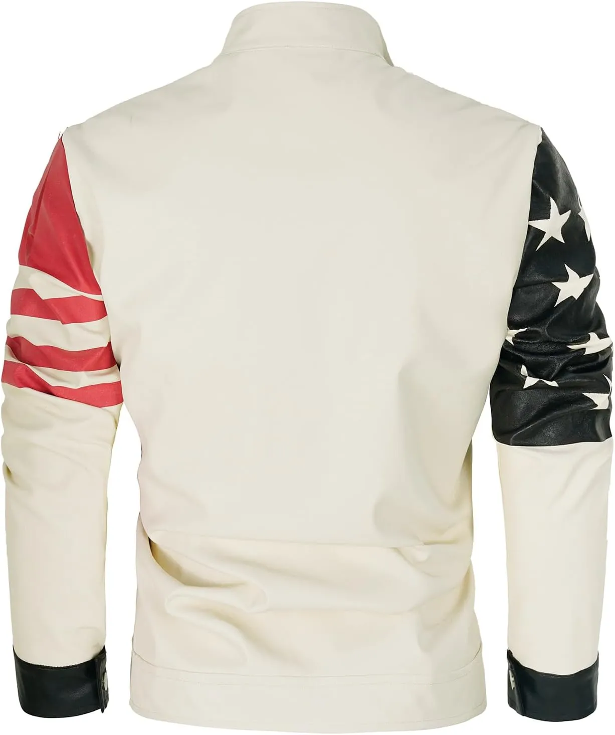 Men's Faux American Flag Leather Jacket Lightweight Casual US Outwear Coat