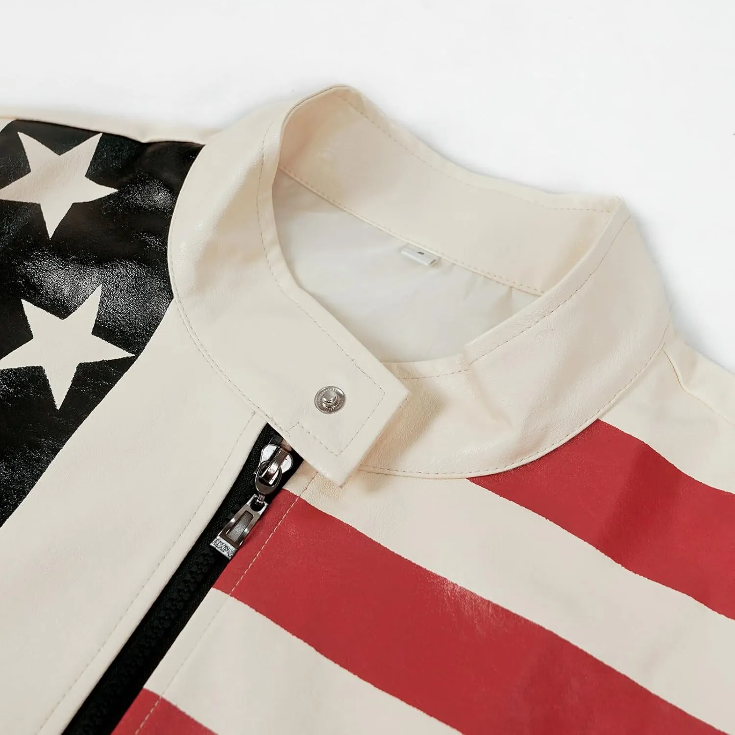 Men's Faux American Flag Leather Jacket Lightweight Casual US Outwear Coat