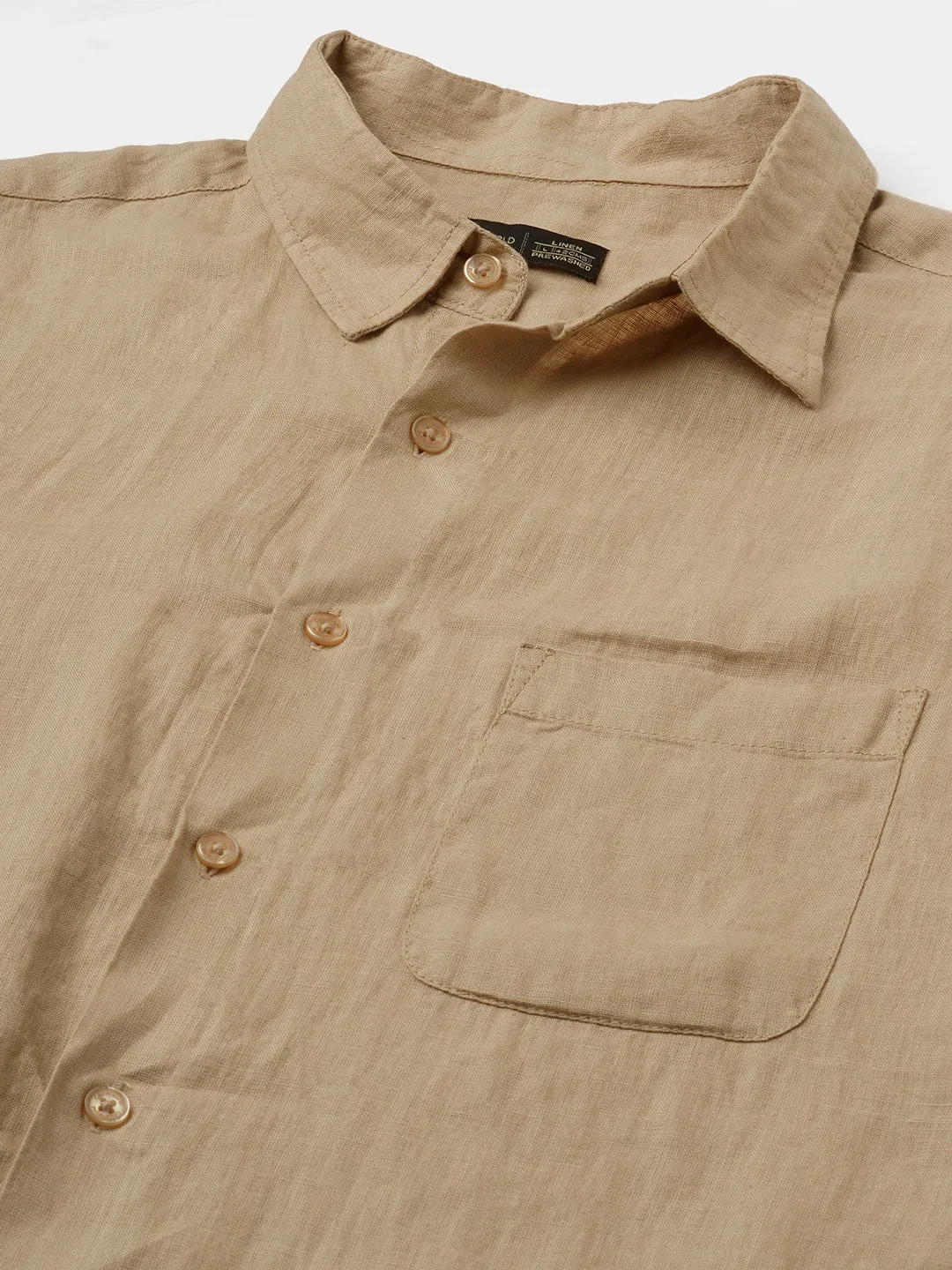 Men's Khaki 100% Linen Regular Fit Shirt