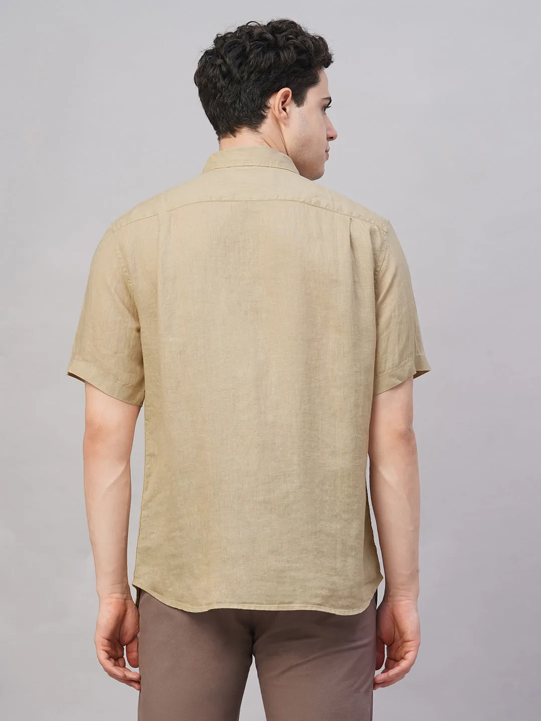 Men's Khaki 100% Linen Regular Fit Shirt
