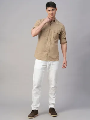 Men's Khaki Linen Cotton Regular Fit Shirt