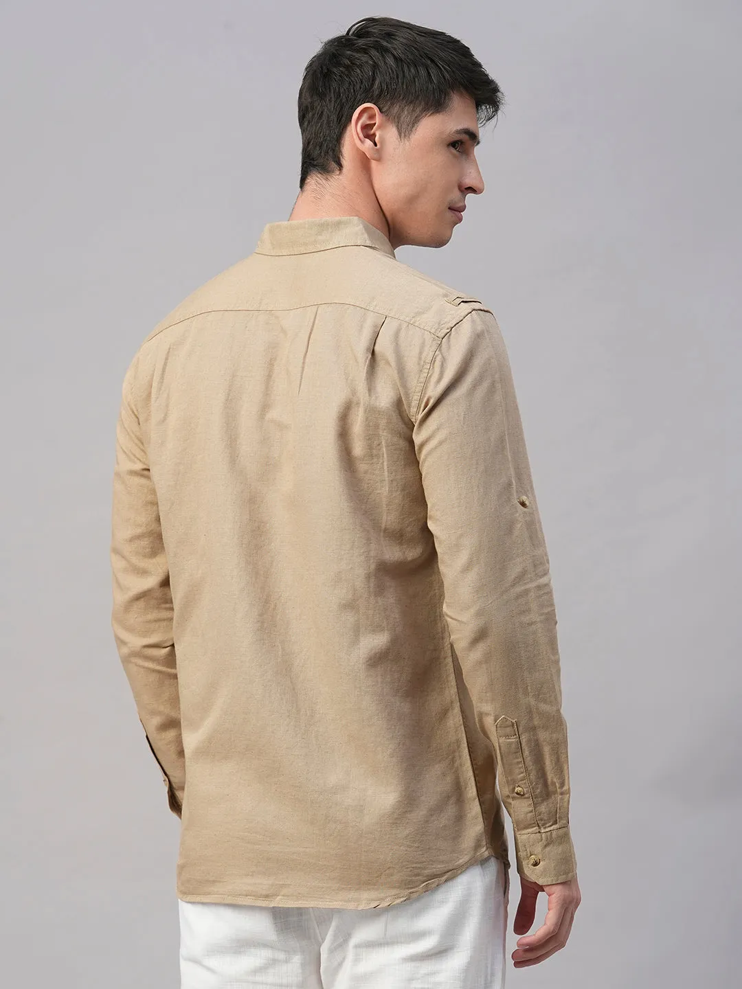 Men's Khaki Linen Cotton Regular Fit Shirt