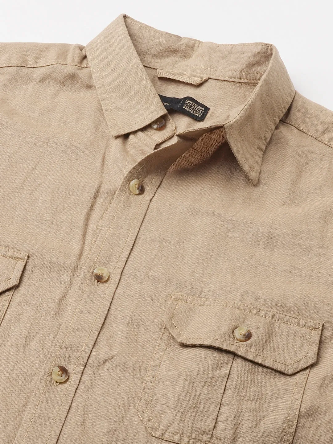 Men's Khaki Linen Cotton Regular Fit Shirt
