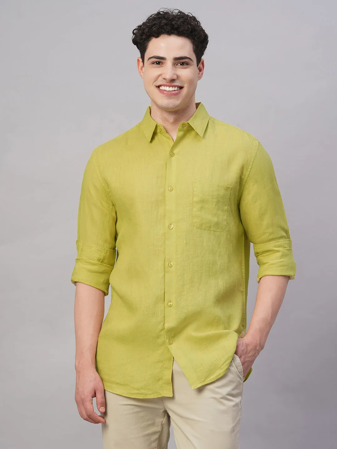 Men's Lemon 100% Linen Regular Fit Shirt