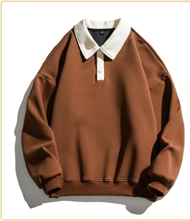 Men's Long Sleeve Polo Shirts Y2k Trendy Casual Collared Pullover Loose Fit Japanese Basic Lightweight Clothes