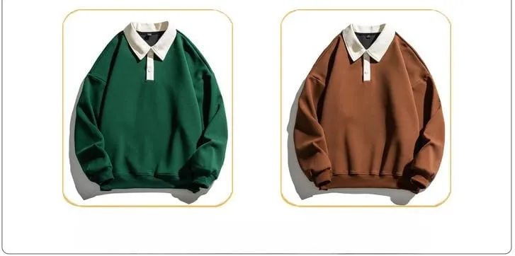 Men's Long Sleeve Polo Shirts Y2k Trendy Casual Collared Pullover Loose Fit Japanese Basic Lightweight Clothes