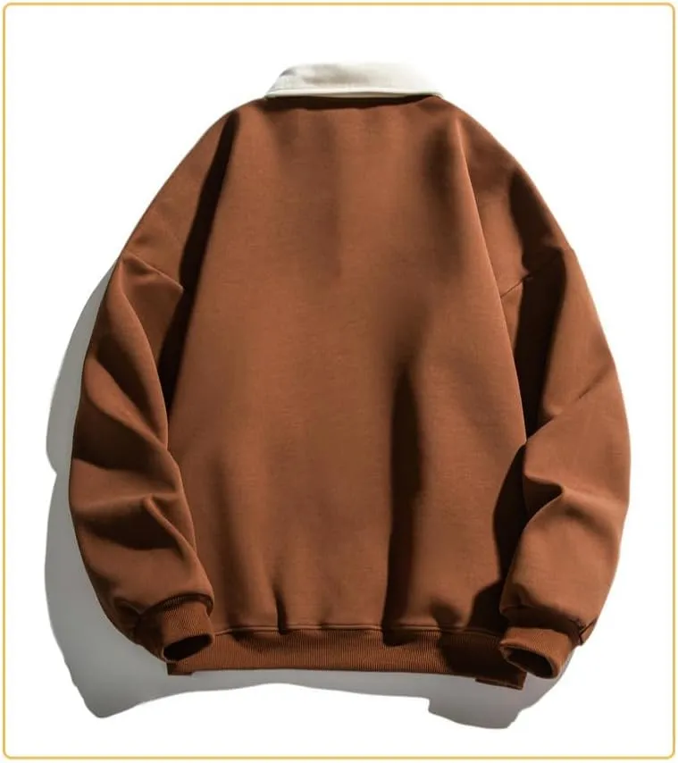 Men's Long Sleeve Polo Shirts Y2k Trendy Casual Collared Pullover Loose Fit Japanese Basic Lightweight Clothes