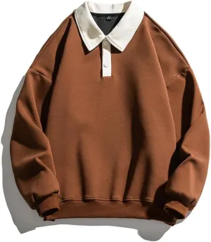 Men's Long Sleeve Polo Shirts Y2k Trendy Casual Collared Pullover Loose Fit Japanese Basic Lightweight Clothes