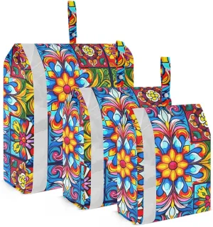 Mexican Talaveras Flowers Packing Cubes for Travel 3 Set Packing Cubes Compression Luggage Organizer Bags for Woman Man