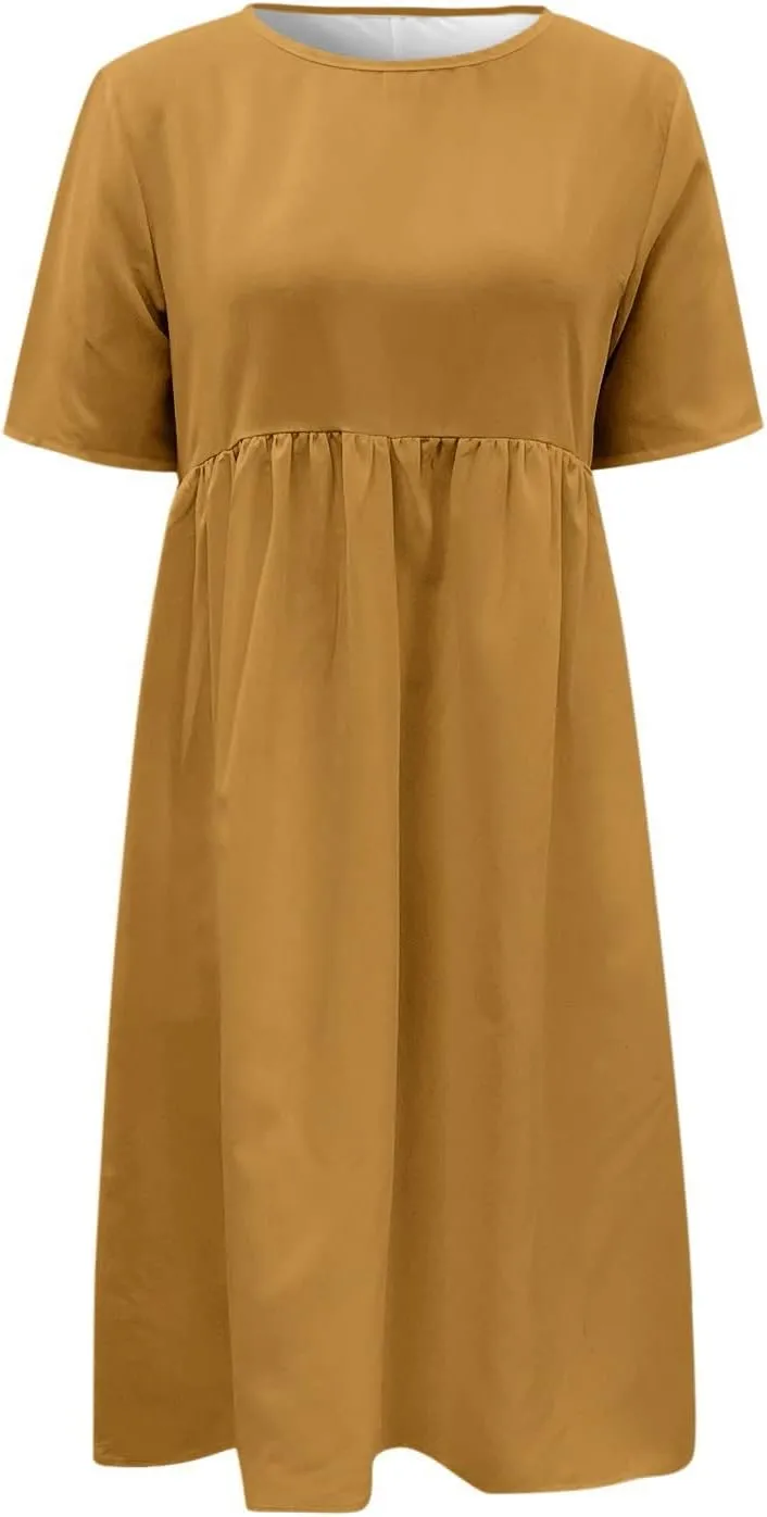 Midi Dresses for Women 2024 Casual Summer Fashion Short Sleeve T Shirts Dress Boho Beach Vacation Floral Print Cute Sundress