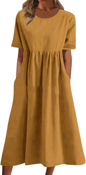 Midi Dresses for Women 2024 Casual Summer Fashion Short Sleeve T Shirts Dress Boho Beach Vacation Floral Print Cute Sundress