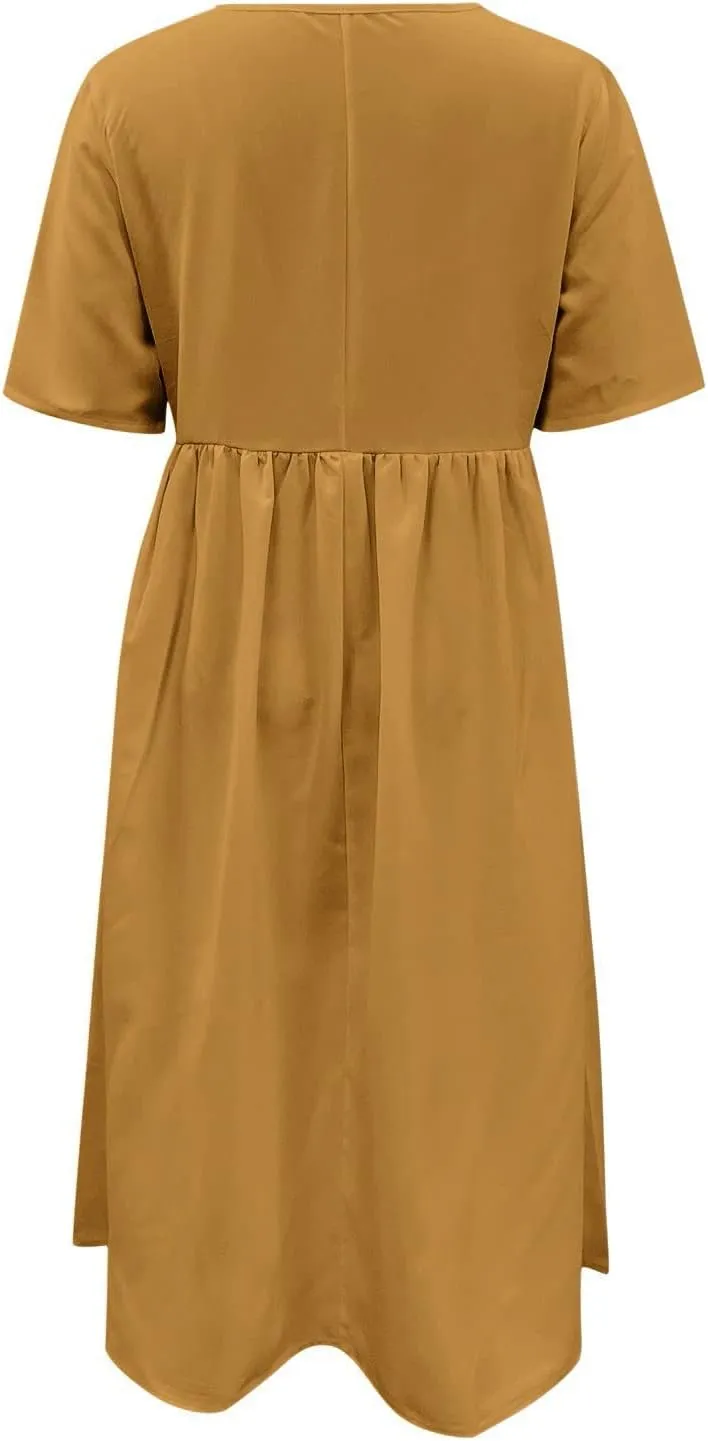 Midi Dresses for Women 2024 Casual Summer Fashion Short Sleeve T Shirts Dress Boho Beach Vacation Floral Print Cute Sundress