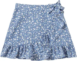 Milumia Girl's Boho Floral Print Ruffle Hem Skirt Wrap Knot Side Short Mini Skirts