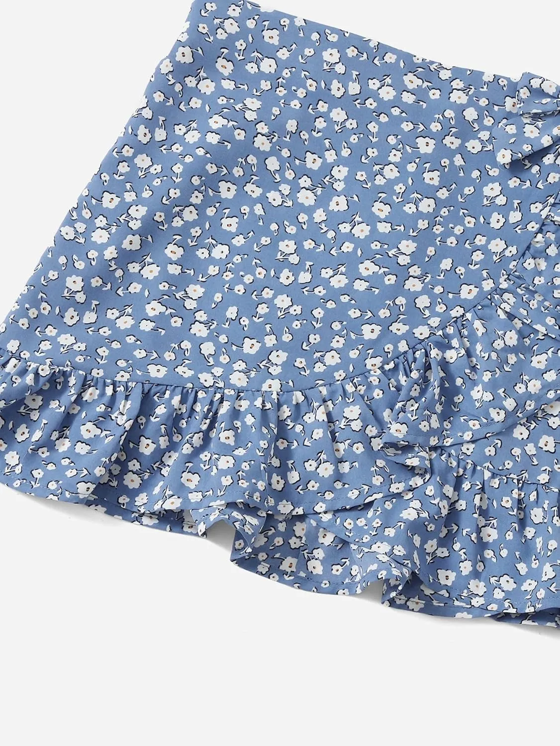 Milumia Girl's Boho Floral Print Ruffle Hem Skirt Wrap Knot Side Short Mini Skirts