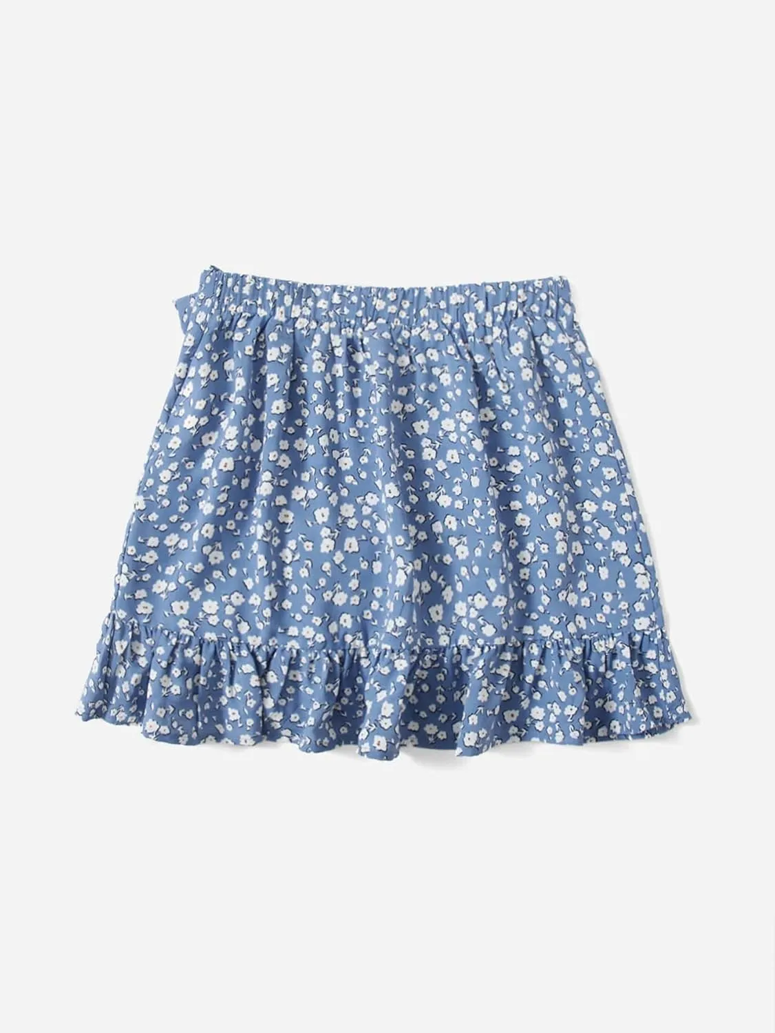 Milumia Girl's Boho Floral Print Ruffle Hem Skirt Wrap Knot Side Short Mini Skirts