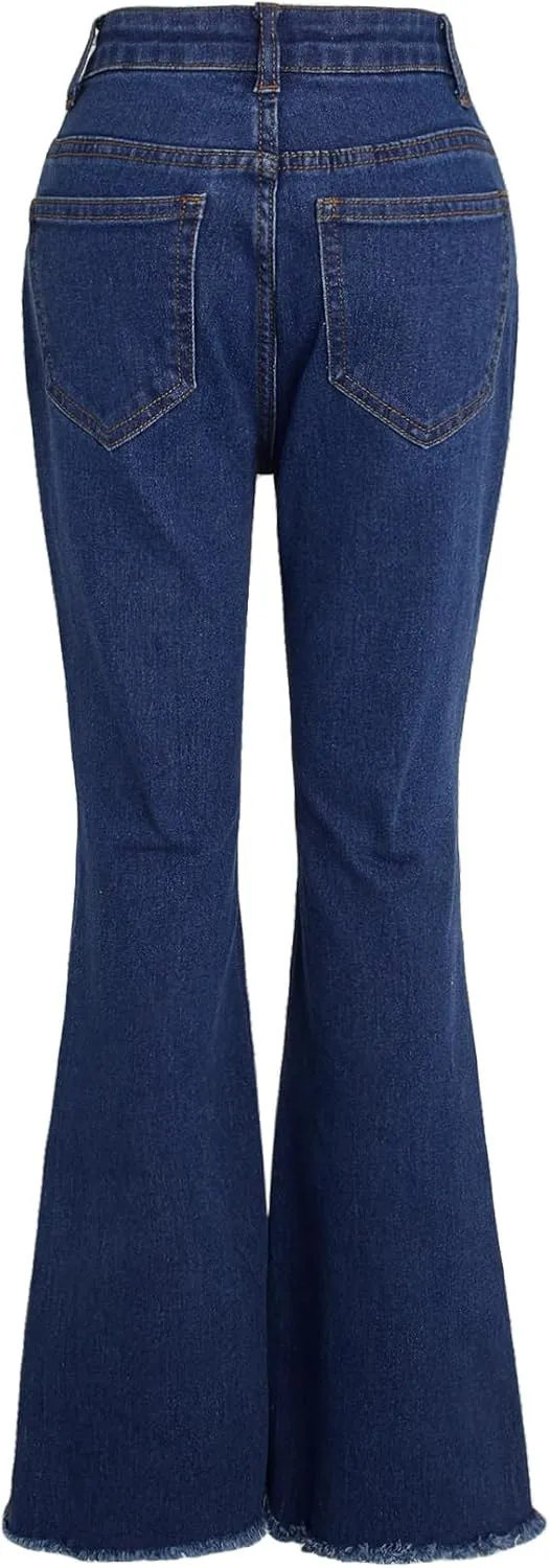 Milumia Girl's Raw Hem Flare Jeans Long Bell Bottom Wide Leg Denim Pants with Pockets
