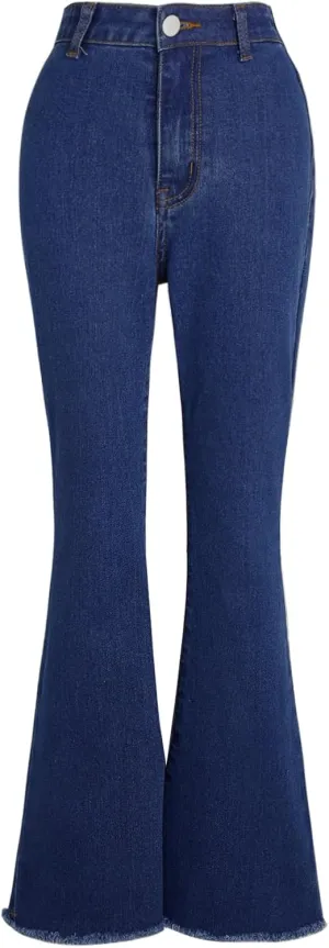 Milumia Girl's Raw Hem Flare Jeans Long Bell Bottom Wide Leg Denim Pants with Pockets
