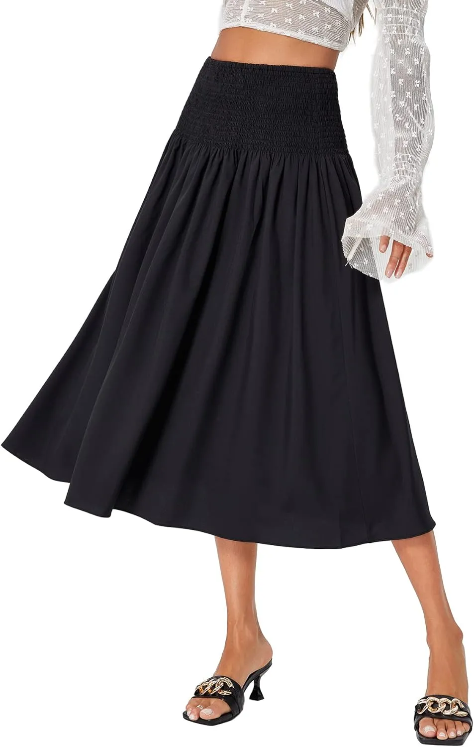 Milumia Women's Boho Floral Print Ruffle Hem High Waist A Line Flowy Long Maxi Skirt Black X-Large
