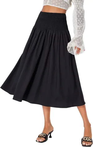 Milumia Women's Boho Floral Print Ruffle Hem High Waist A Line Flowy Long Maxi Skirt Black X-Large