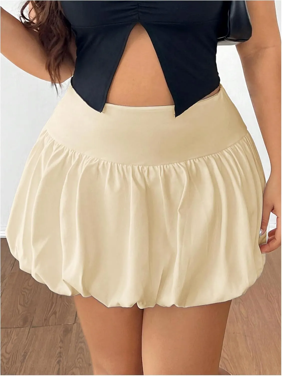 Milumia Women's Plus Size Bubble Mini Skirt High Wasted Flared Short Skirts