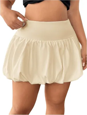 Milumia Women's Plus Size Bubble Mini Skirt High Wasted Flared Short Skirts