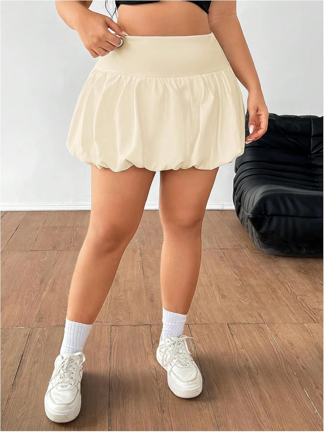 Milumia Women's Plus Size Bubble Mini Skirt High Wasted Flared Short Skirts
