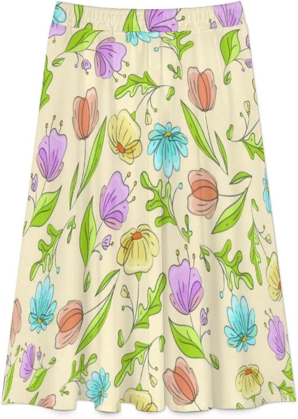 Modern Sweet Florals Print Midi Skirts High Elastic Waist Pleated Bohemia Going Out Skirt