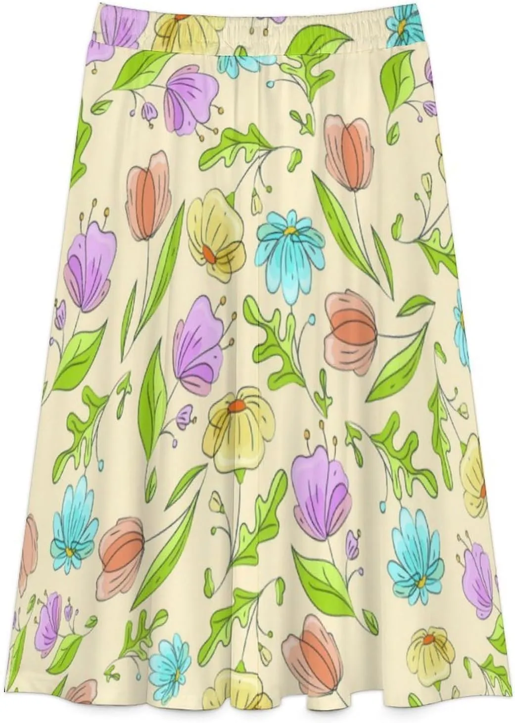 Modern Sweet Florals Print Midi Skirts High Elastic Waist Pleated Bohemia Going Out Skirt